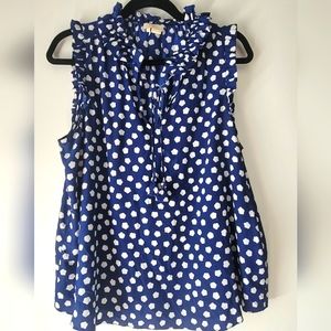 KATE SPADE New York 100% Silk Blouse Shirt, Small, Blue and White. Classic